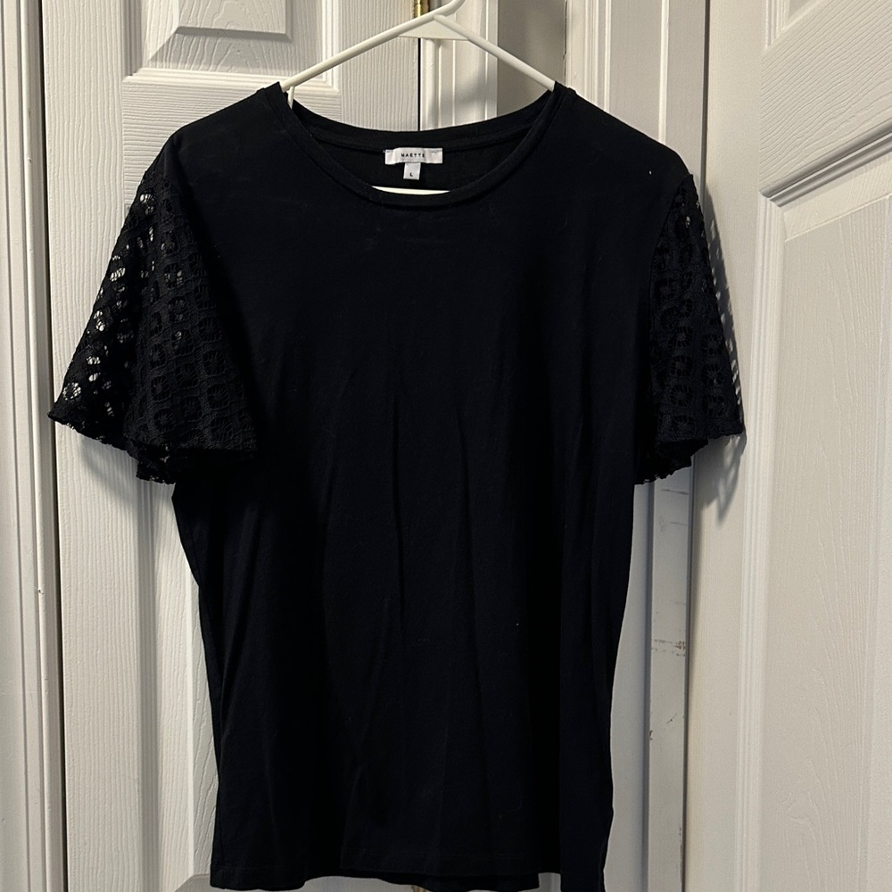 Elegant Black Tee with Lace Sleeves